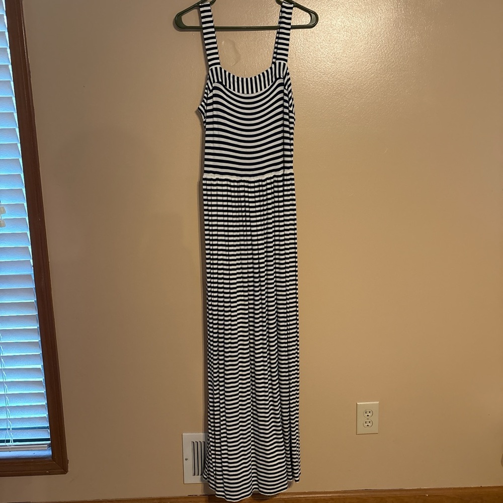 LOFT Black and White Striped Maxi Dress
